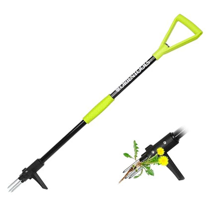 ORIENTOOLS Weed Puller Stand Up Weeder Hand Tool with 3 Claws for Dandelion, Steel Twist Hand Weed Root Pulling Tool Grabber and Picker, 38" Long Handle Lawn Easy Root Remover Garden Tool with D-Grip - size: 3-Claw & D-Grip