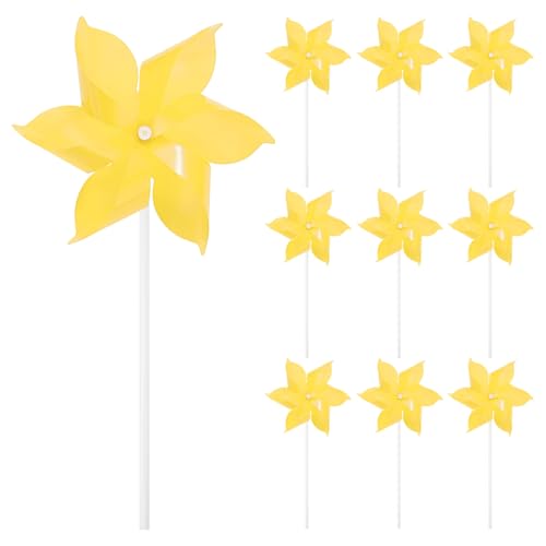 M METERXITY 10-Pack Six Blades Rainbow Pinwheels, 9.1 Inch Plastic Wind Spinners Outdoor Flower Windmill for Party Decorations/Yard/Garden, Toy Wind Spinners [Yellow] - color: Yellow