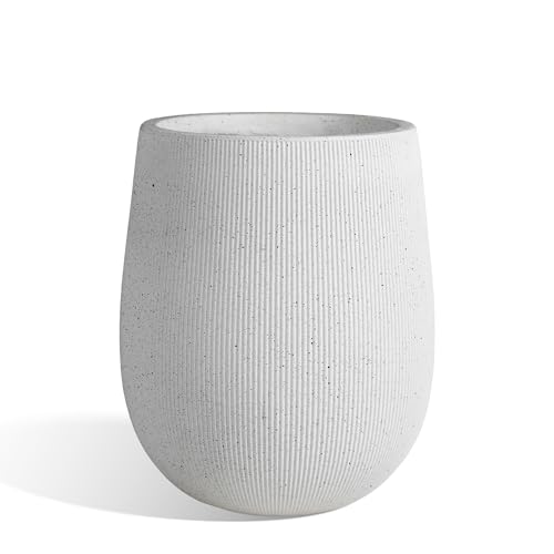 Worth Garden White Large Round Planter, 9" Dia x 13" H Lightweight Magnesium Oxide Cement Plant Pot with a Striped Textured Finish, Raised Pattern Concrete Look, Drainage Hole, Indoor & Outdoor Use - color: White, size: Small
