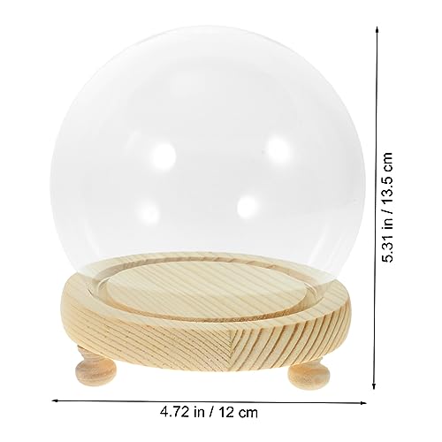 HOMSFOU Glass Dome Display Case 4.72 Inch Clear Spherical Cloche with Base for Diy Micro Landscape Preserved Flower Display and Home Decor