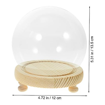 HOMSFOU Glass Dome Display Case 4.72 Inch Clear Spherical Cloche with Base for Diy Micro Landscape Preserved Flower Display and Home Decor