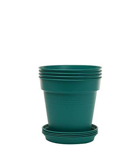 Mintra Garden Pots, 4 Pack Bulk Plastic Plant Pots with Drainage Tray, Round Indoor & Outdoor Decorative Planters with Drain Holes for Flowers, Herbs & Plants, 11cm Diameter – Forest Green, 4.3 in - color: Forest Green, size: 11cm Diameter (4.3in)
