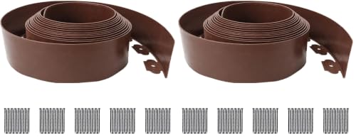49FT Landscape Edging, 4 Inch Garden Edging Border with 75 Spikes, Flexible Lawn Edging for Trees, Landscape, Garden, Flower Beds, Lawn, Yard, Pathway, Paver Edge-Brown (Pack of 2) - color: Brown, size: 4in*49FT (Pack of 2)