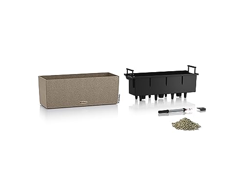 Lechuza BALCONERA Stone 50 Sand Beige, Self-Watering Window Box (Railing Planter), H7.5 L19.7 W7.5 in - color: Sandy Beige, style: 50