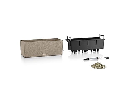 Lechuza BALCONERA Stone 50 Sand Beige, Self-Watering Window Box (Railing Planter), H7.5 L19.7 W7.5 in - color: Sandy Beige, style: 50