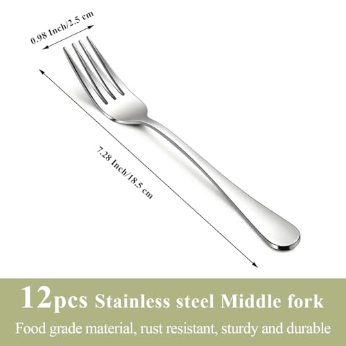Berglander Dinner Forks Set 12pcs 7.28", Stainless Steel table Fork, Dessert Salad Forks, Flatware Silverware Fork for Home Kitchen, Restaurant, Hotel, Cost-Effective Bulk Value Dishwasher Safe