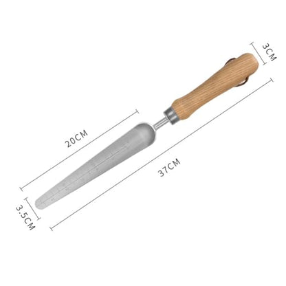Stainless Steel Handheld Garden Trowel Seed Planting Shovel Long Narrow Gardening Trowel Small Weeding Digging Shovel with Graduation and Wood Handle for Repotting