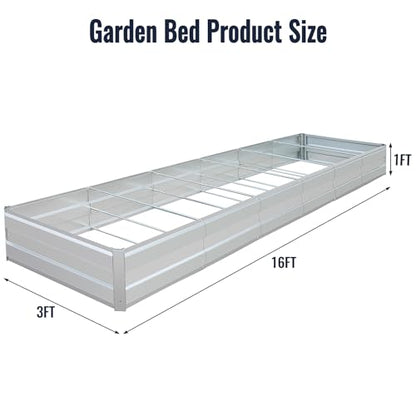 Galvanized Raised Garden Bed Kit, Metal Planter for Vegetables & Herbs, 16x3x1FT, Easy Assembly - size: 16x3x1FT
