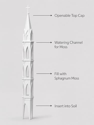 Gothic Tower Moss Pole for Monstera, Self Watering Plant Stake, White