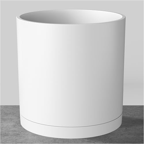 FaithLand 12-Inch Large Modern Cylinder Planter, Thick-Walled Plastic Plant Pot with Drainage Holes and Detachable Saucer, Matte White, Ideal for Indoor & Outdoor Plants Flowers - color: Matte White, size: 12 Inch