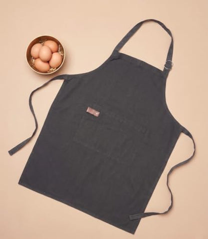 Washed Cotton Kitchen Apron | Adjustable 25x31, Black