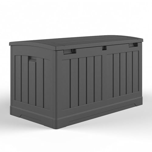 Suncast 50 Gallon Medium Capacity All Weather Construction Resin Outdoor Storage Deck Box with Arched Lid for Patio, Garden, or Pool, Peppercorn
