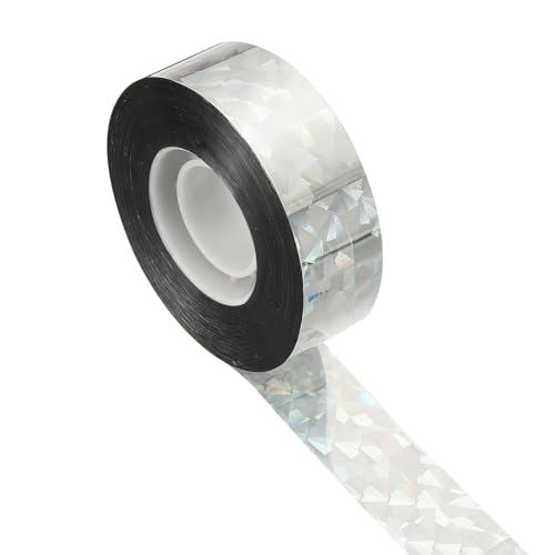 MECCANIXITY 502ft Long 1" Wide Silver Dual Side Reflective Holographic Flash Bird Scare Tape Ribbon to Keep Birds Away, Hang Tie on Garden Farm Orchards Balcony Patio Yard Fence, Floral - size: 501.84ft x 0.94in