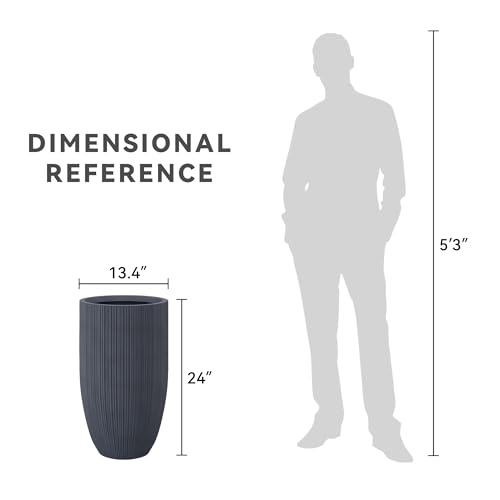 Kante Small Round Tapered Charcoal Concrete Planter 24" Tall, Outdoor - color: Textured Charcoal, size: 24" Tall
