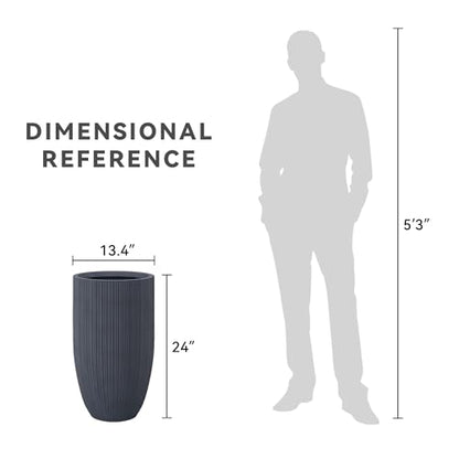 Kante Small Round Tapered Charcoal Concrete Planter 24" Tall, Outdoor - color: Textured Charcoal, size: 24" Tall