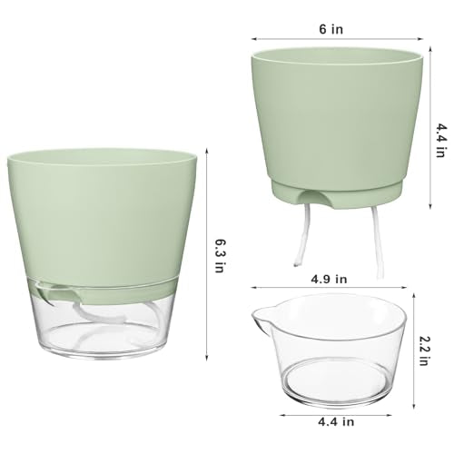 Hayder Plant Pots 6 inch Set of 6, Self Watering Flower Pots - color: Mixed Color