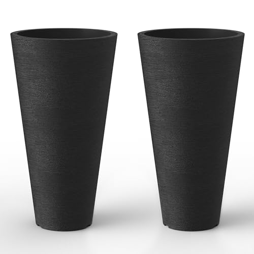 Kante Set of 2 Black Plastic Round Planters 23" Tall Home & Outdoor - color: Black, size: 23" H