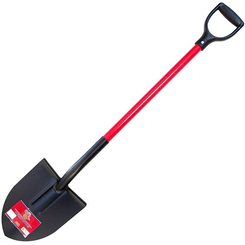 Bully Tools 12-Gauge Round Point Spade Shovel with D-Grip Handle | Heavy Duty Fiberglass Shovel for Garden Landscaping, Trenching and Planting | Steel Body Gardening Hand Tools, 100% Made in USA - size: Dgrip