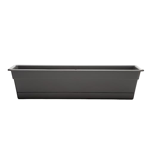 Bloem Dura Cotta Window Box Planter: 24" - Charcoal - with Tray, Weatherproof Resin Box, Removable Tray for Indoor & Outdoor Use, Gardening, 3 Gallon Capacity - color: Charcoal, size: 24"
