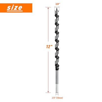 5/8 Inch x 12 Inch Long Ship Auger Drill Bit Set for Wood - size: 5/8"x12"