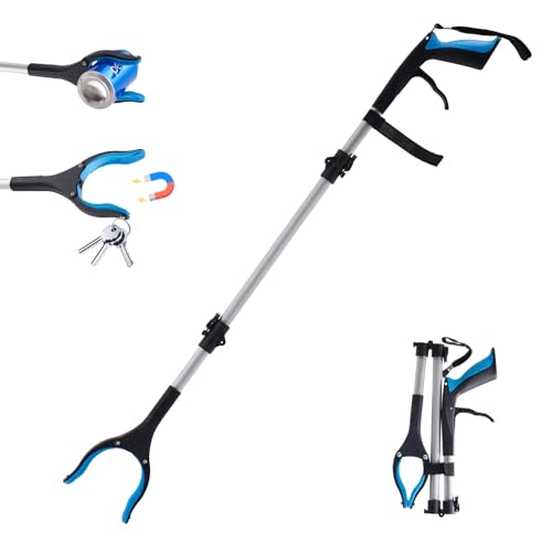 Grabber Reacher Tool 36" Foldable Pickup Tool with 360° Anti-Slip Rotating Jaw and Magnets, 4" Wide Claw Opening Trash Picker Tool for Seniors and Disabled