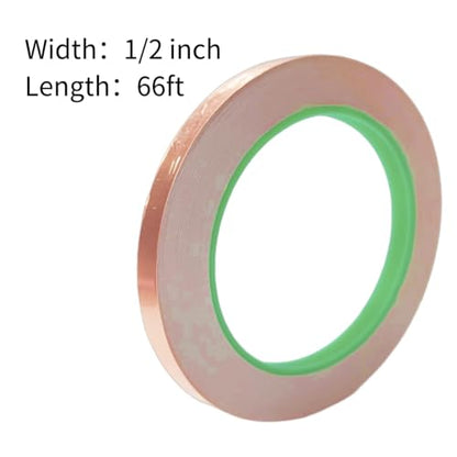 Double-Sided Conductive Copper Foil Tape 1/2" x 66Ft, 2 Mil，2-Pack - size: 1/2 inch*2mil*66ft-2