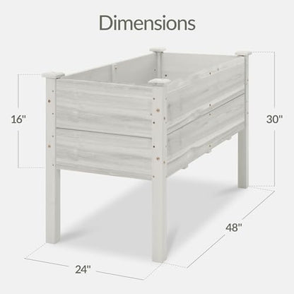 Best Choice Products 48" x 24" x 30" Raised Garden Bed with Extra Deep 16" Depth, Elevated Wood Planter Box Stand for Backyard, Patio, Balcony, Natural Fir Wood - White - color: White, size: 48" Extra Deep 16" Depth