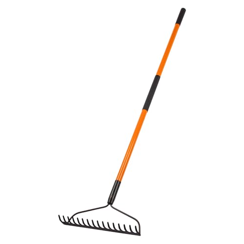 Nohovu Garden Rake - 14 Tine Heavy Duty Rake with 58 Inch Fiberglass Handle