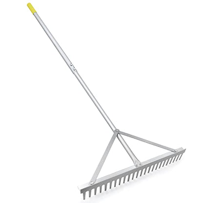 Colwelt Landscape Rake - 24Tines, Aluminum Head with 68" Handle, 24" Width for Beach & Lawn Care