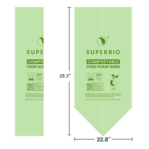 SUPERBIO 13 Gallon Compostable Kitchen Waste Bags, 50 Count, 1 Pack - color: 13 Gallon Flat Top, 50 Count
