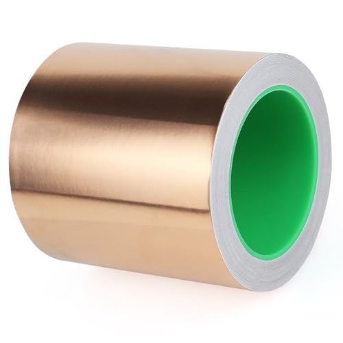 BOMEI PACK 4inch x 66ft Copper Foil Tape Conductive Adhesive for Electrical Repair, EMI Guitar Shielding, DIY Decoration, Stained Glass, Paper Circuits - size: 4 Inch X 66 Ft