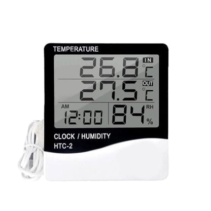Temperature Humidity Meter, LCD Digital Indoor Outdoor Thermometer Hygrometer with Clock & Sensor Wire, Humidity Monitor for Home, Reptile, Greenhouse, Basement