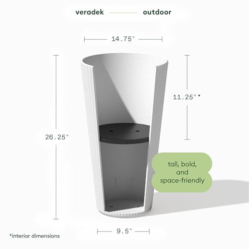 Veradek Demi Series Tall Planter - Tall Tapered Outdoor Planter with Shelf - color: White, style: Narrow Groove -2 Pack