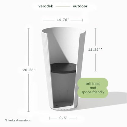 Veradek Demi Series Tall Planter - Tall Tapered Outdoor Planter with Shelf - color: White, style: Narrow Groove
