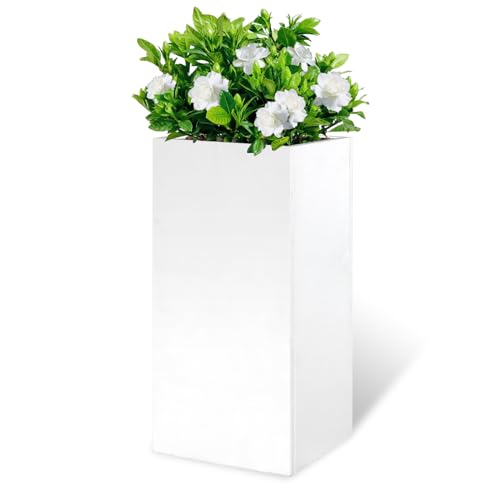 Metal Outdoor Planter Box 14"x14"x30" Tall Steel Planter - color: White