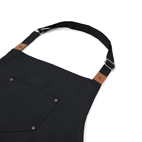 Cotton Canvas Apron for Women & Men – Adjustable Neck Strap & Waist Ties with Pockets - color: Black