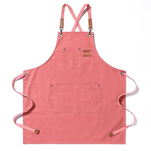 Kitchen Chef Aprons for Women and Men with 3 Pockets for Cooking BBQ Bib Work - color: Pink