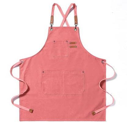Kitchen Chef Aprons for Women and Men with 3 Pockets for Cooking BBQ Bib Work - color: Pink