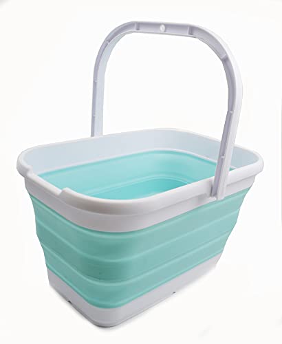 SAMMART 12L (3.17 Gallon) Collapsible Rectangular Handy Bucket (1, White/Lake Green) - color: White/Lake Green