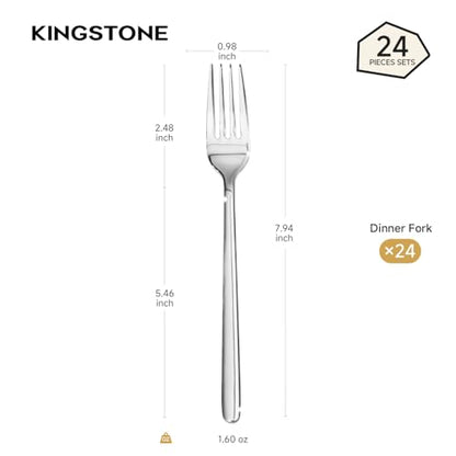 KINGSTONE 24-Piece 8-Inch Dinner Forks, 18/10 Stainless Steel Table Forks - size: 24