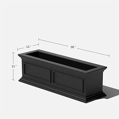Veradek Brixton Series Window Box Planter - Rectangular Outdoor Planter - color: Black, size: 11"H x 11"W x 36"L - 2 Pack