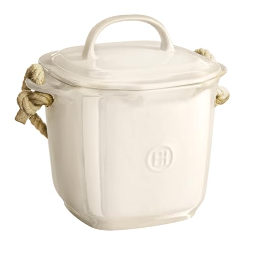 Emile Henry Made in France Ceramic Compost BIN. 9.85" x 8" x 9.5" / 4.2 qt, Clay