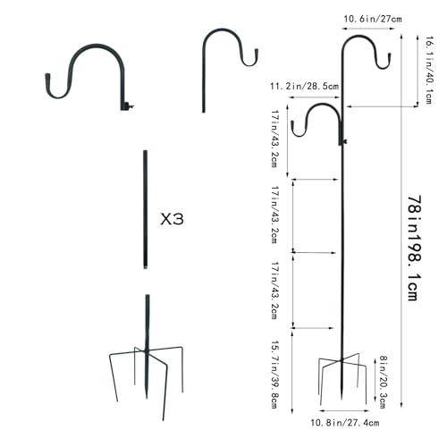 MIPON Adjustable 78/62/46/30 Inch Double Shepherds Hooks or Outdoor