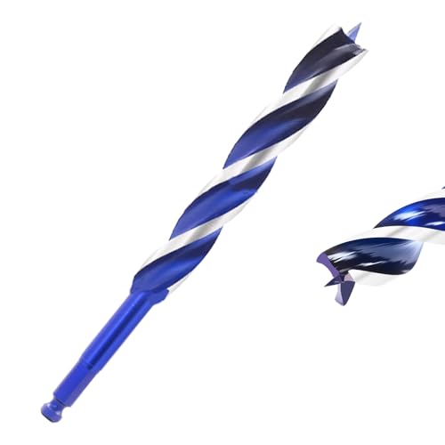 1/2 Inch Auger Drill Bit for Wood, 6" Long Carbon Steel Quick Change Hex Shank Wood Drill Bit for Hardwood, Softwood and Plastic (Blue) - size: 1/2" x 6"