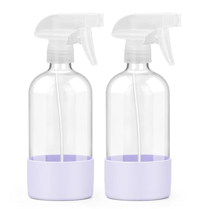 Glass Spray Bottles - 2 Pack 16 oz Clear Spray Bottles with Silicone Sleeve - color: Purple