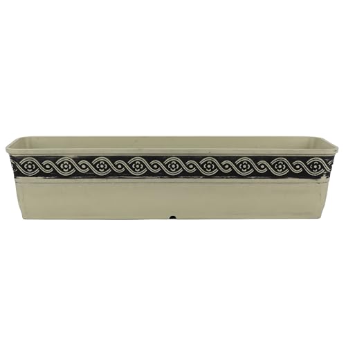 Classic Home and Garden Corinthian Resin Flower Pot Rectangle Planter, Concrete Grey, 18"