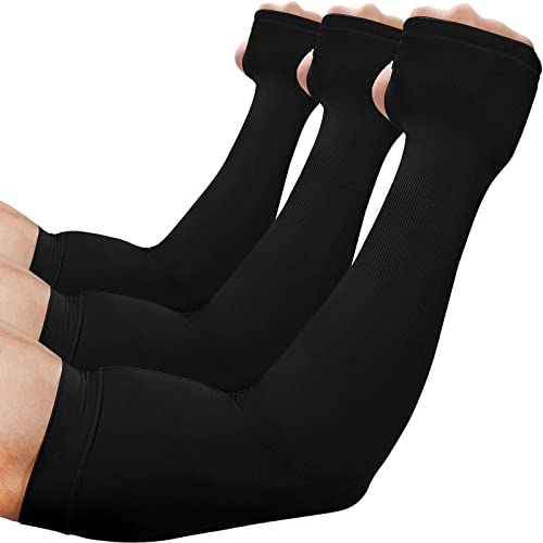 beister Arm Sleeves with Thumb Holes, UV Protection for Women & Men - color: 3 Pairs (Black)