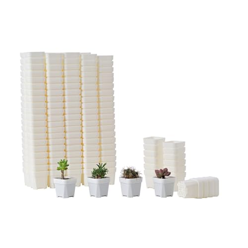 200 Pack 1.95 Inch Tiny White Plastic Square Nursery and Seedling Pot, Mini Transplant Seed Starter Planter with Drain Hole for Germination, Herb, Succulent - color: White, size: 1.95 inch