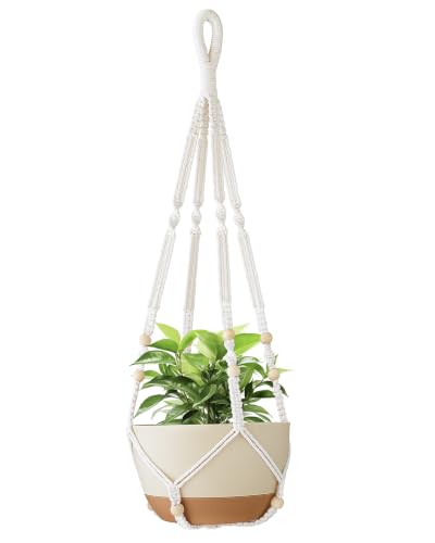 35 Inch Macrame Plant Hanger Indoor Hanging Plant Holder Ivory 1Pc