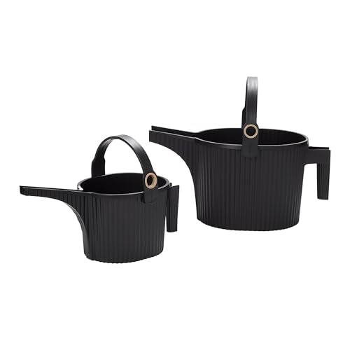 Hachiman Watering Can Set of 2 with Widened Spout - color: Black, size: Large and Small (Set of 2)